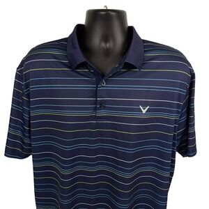 Callaway Golf Polo Shirt Men's XL Navy Blue Striped Opti-Dri Performance